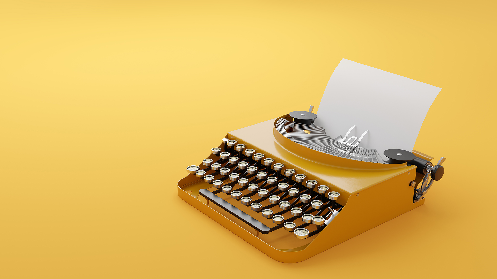 Retro vintage typewriter with blank piece of paper in single color modern style